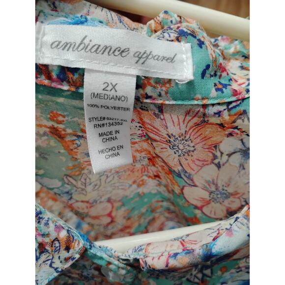 AMBIANCE APPAREL Womens Semi Sheer Floral Sleeveless Top Hi Low Split Back 2X - Picture 11 of 11